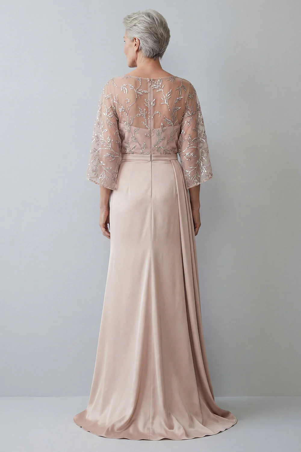 Blush Mermaid Boat Neck Long Mother of the Bride Dress with 3/4 Sleeves - Image 2