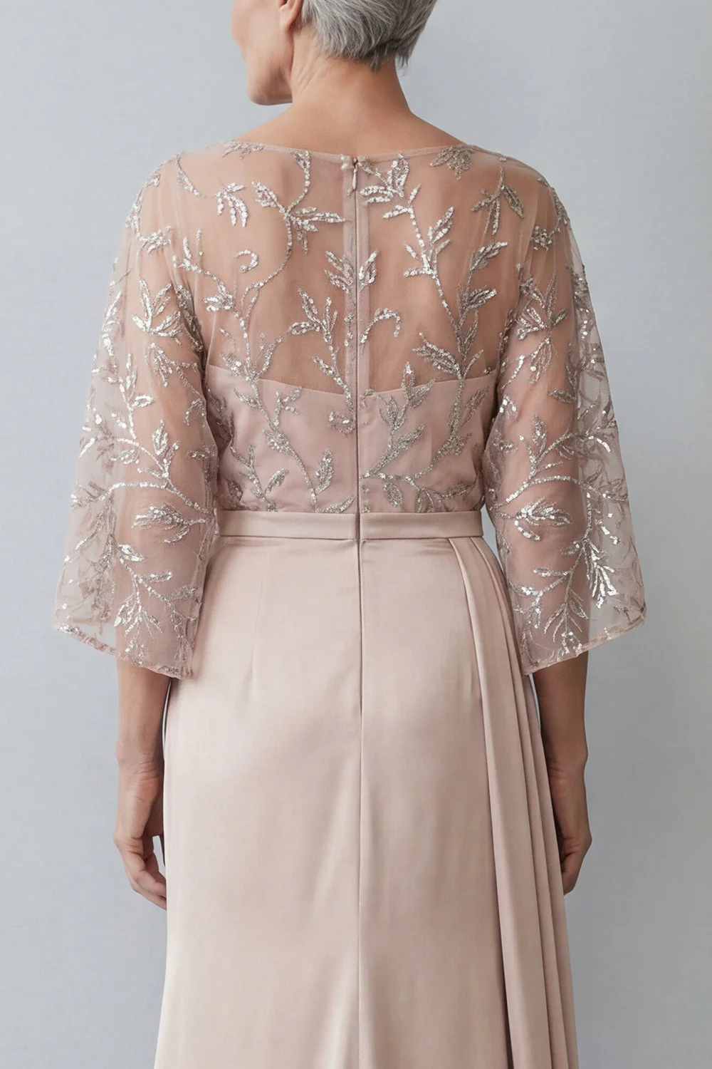 Blush Mermaid Boat Neck Long Mother of the Bride Dress with 3/4 Sleeves - Image 4