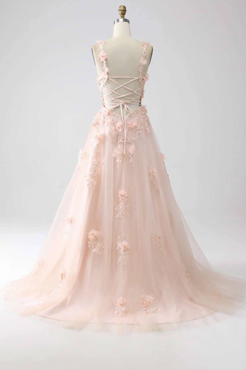 Blush A-Line Spaghetti Straps Long Prom Dress with Appliques - Image 2