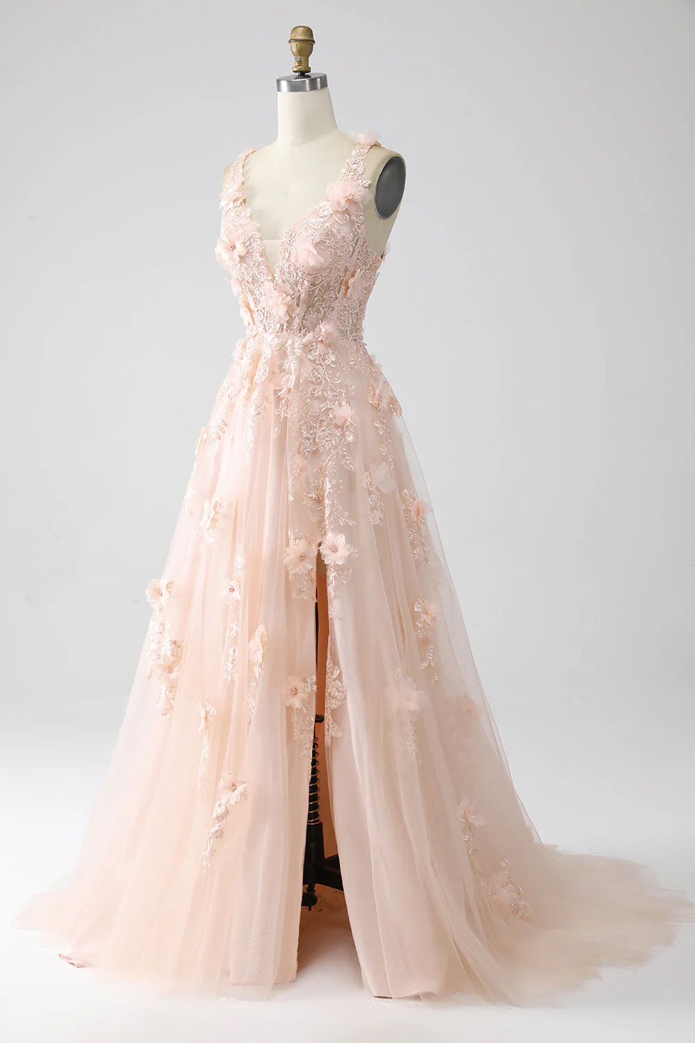 Blush A-Line Spaghetti Straps Long Prom Dress with Appliques - Image 3