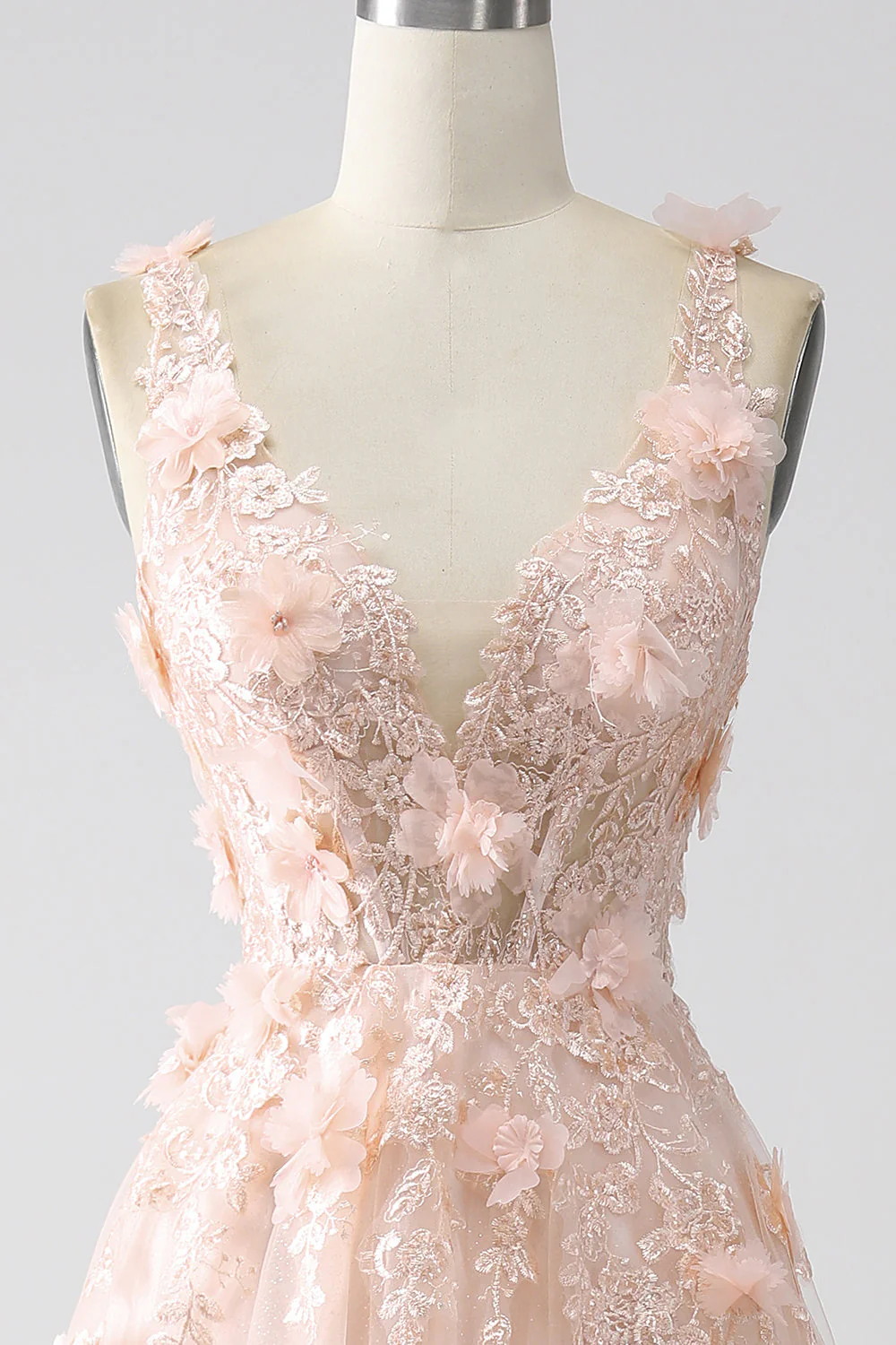 Blush A-Line Spaghetti Straps Long Prom Dress with Appliques - Image 4