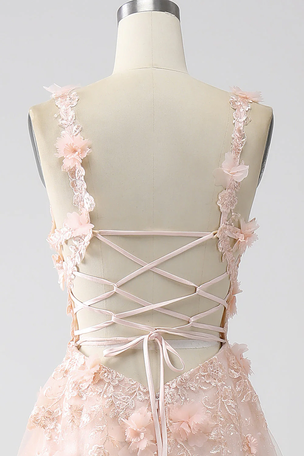 Blush A-Line Spaghetti Straps Long Prom Dress with Appliques - Image 5