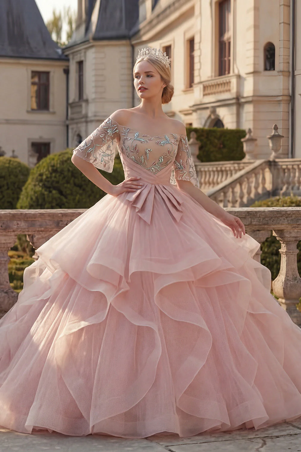 Blush Ball Gown Off the Shoulder Ruffled Quinceanera Dress