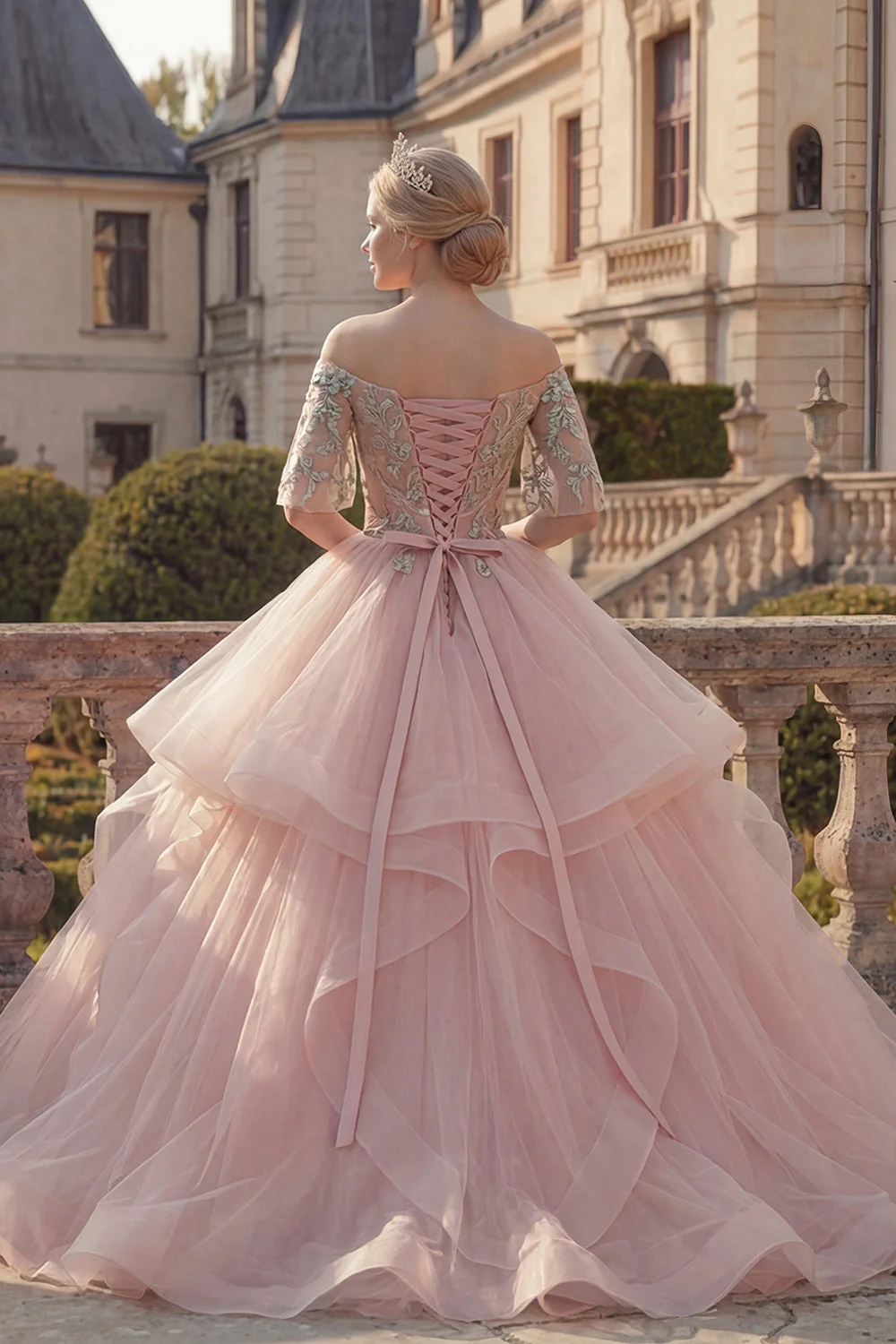 Blush Ball Gown Off the Shoulder Ruffled Quinceanera Dress - Image 2