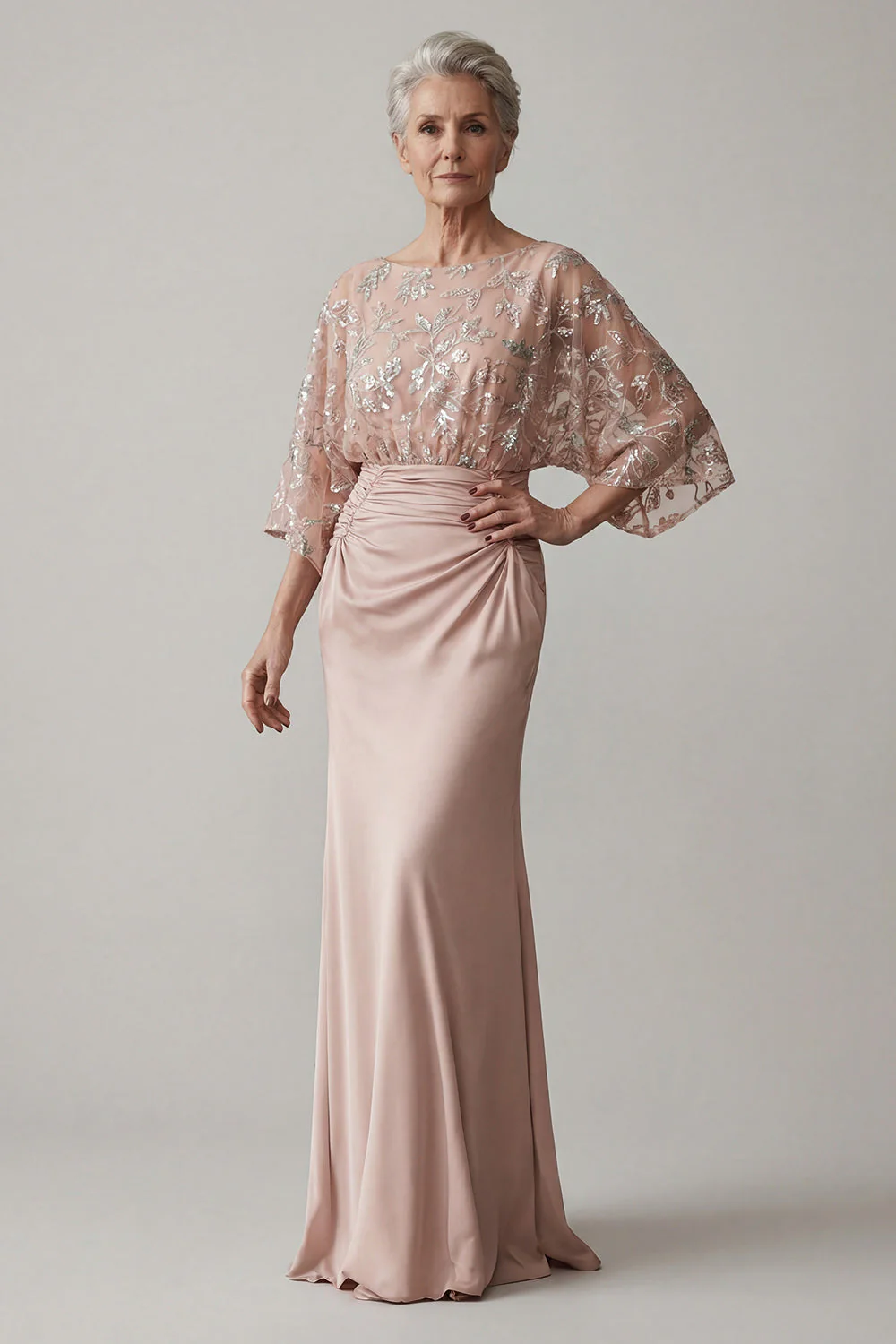 Blush Beaded Mermaid Long Mother of the Bride Dress with Sequins