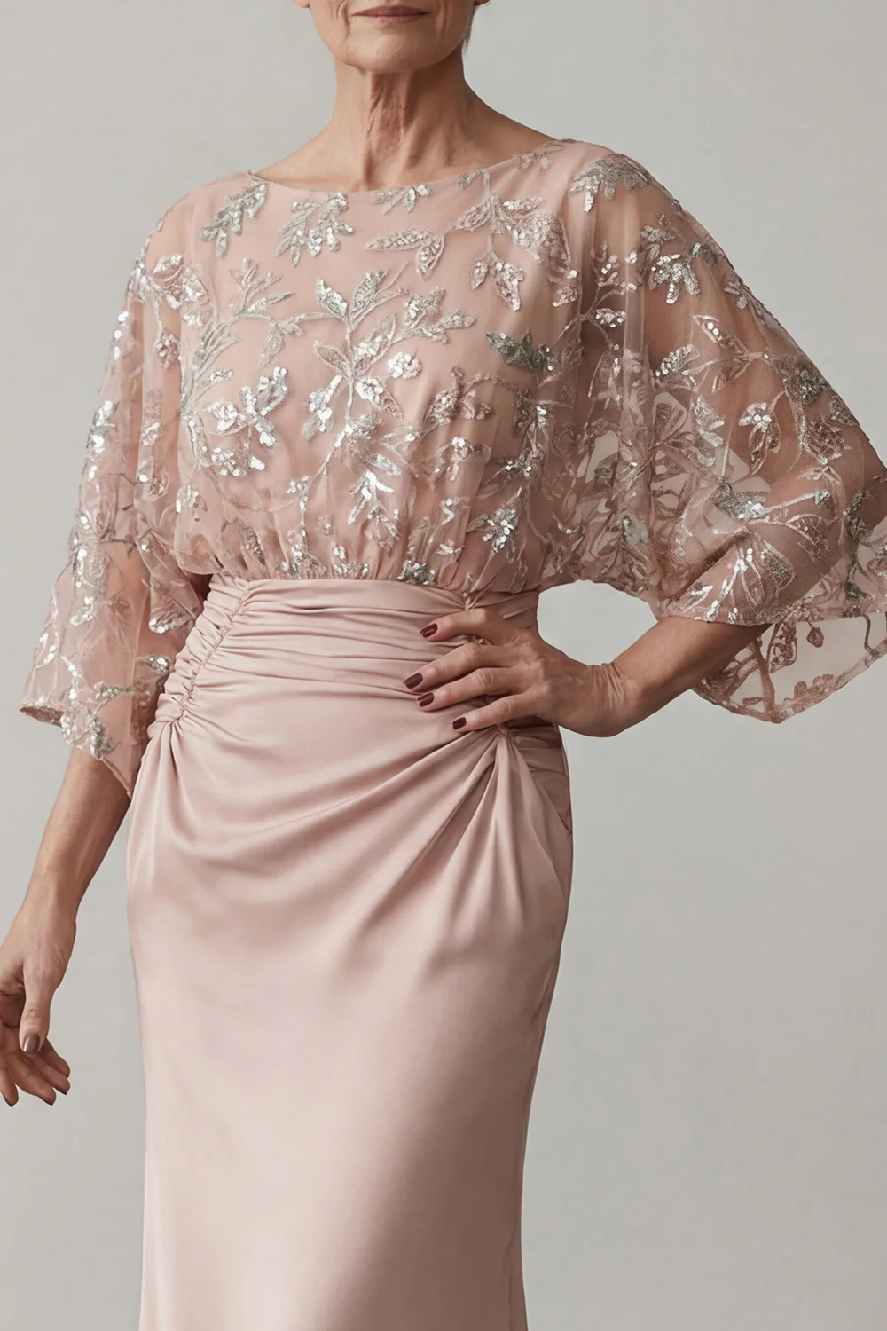 Blush Beaded Mermaid Long Mother of the Bride Dress with Sequins - Image 3