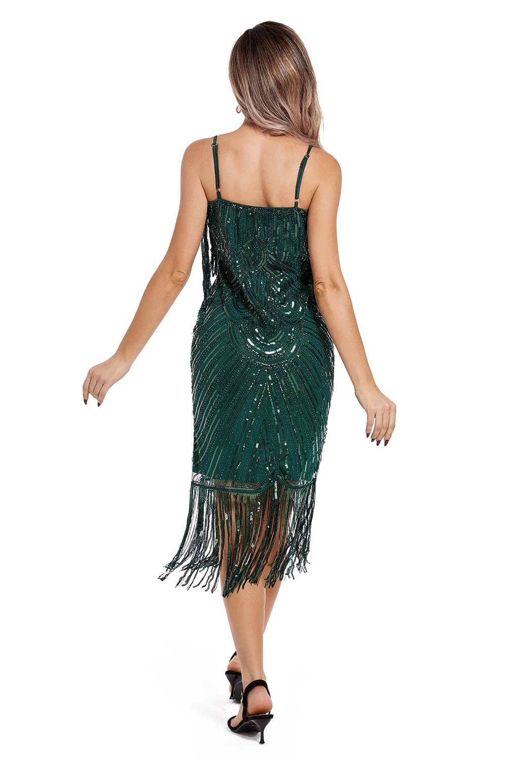 Blush Fringed Spaghetti Straps 1920s Gatsby Dress - Image 10