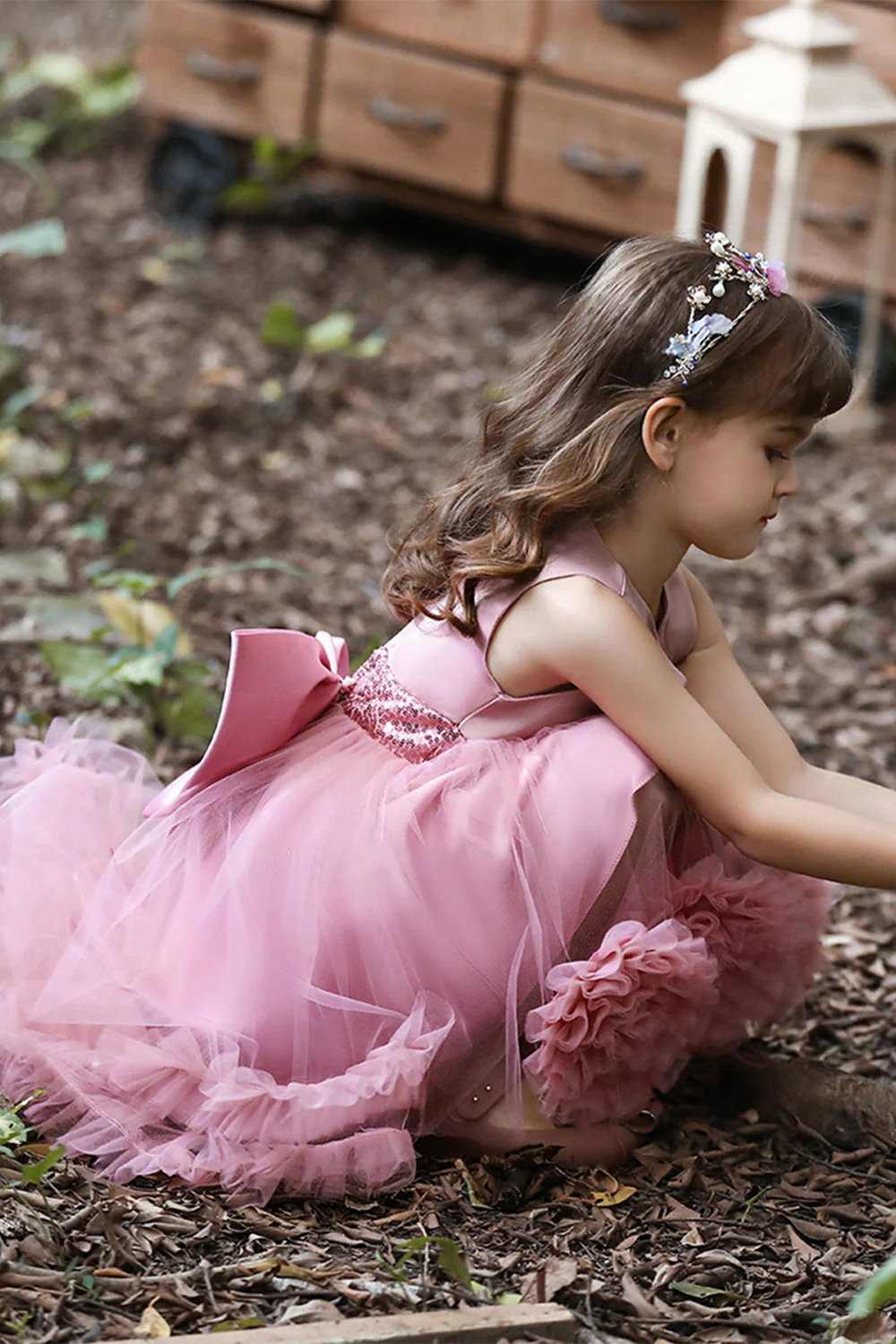 Blush High Low Flower Girl Dress with Flowers - Image 3