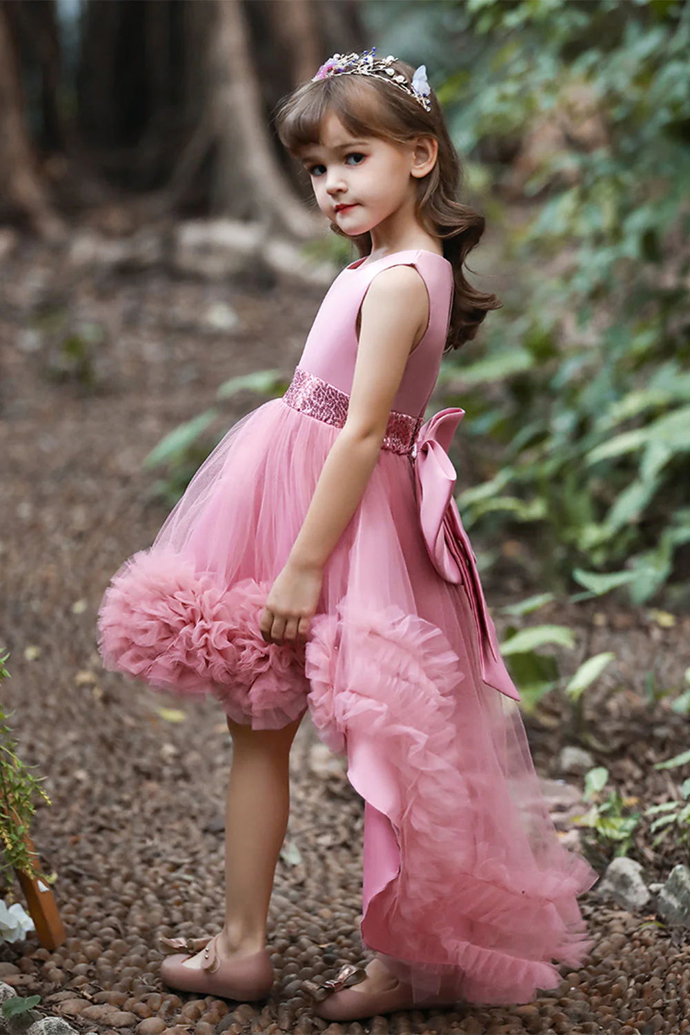 Blush High Low Flower Girl Dress with Flowers - Image 4
