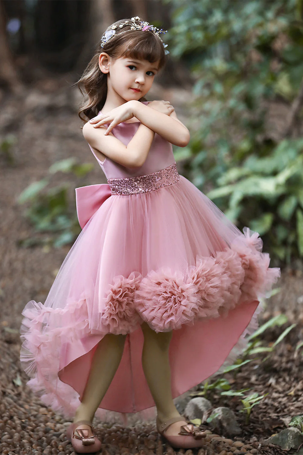 Blush High Low Flower Girl Dress with Flowers - Image 5