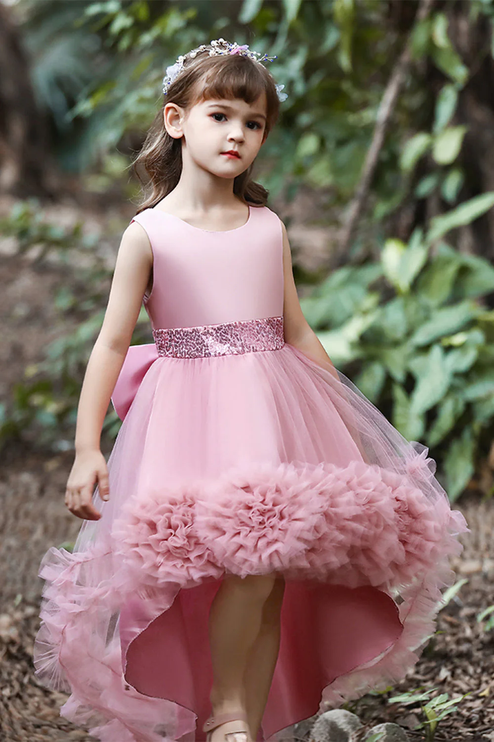 Blush High Low Flower Girl Dress with Flowers - Image 6