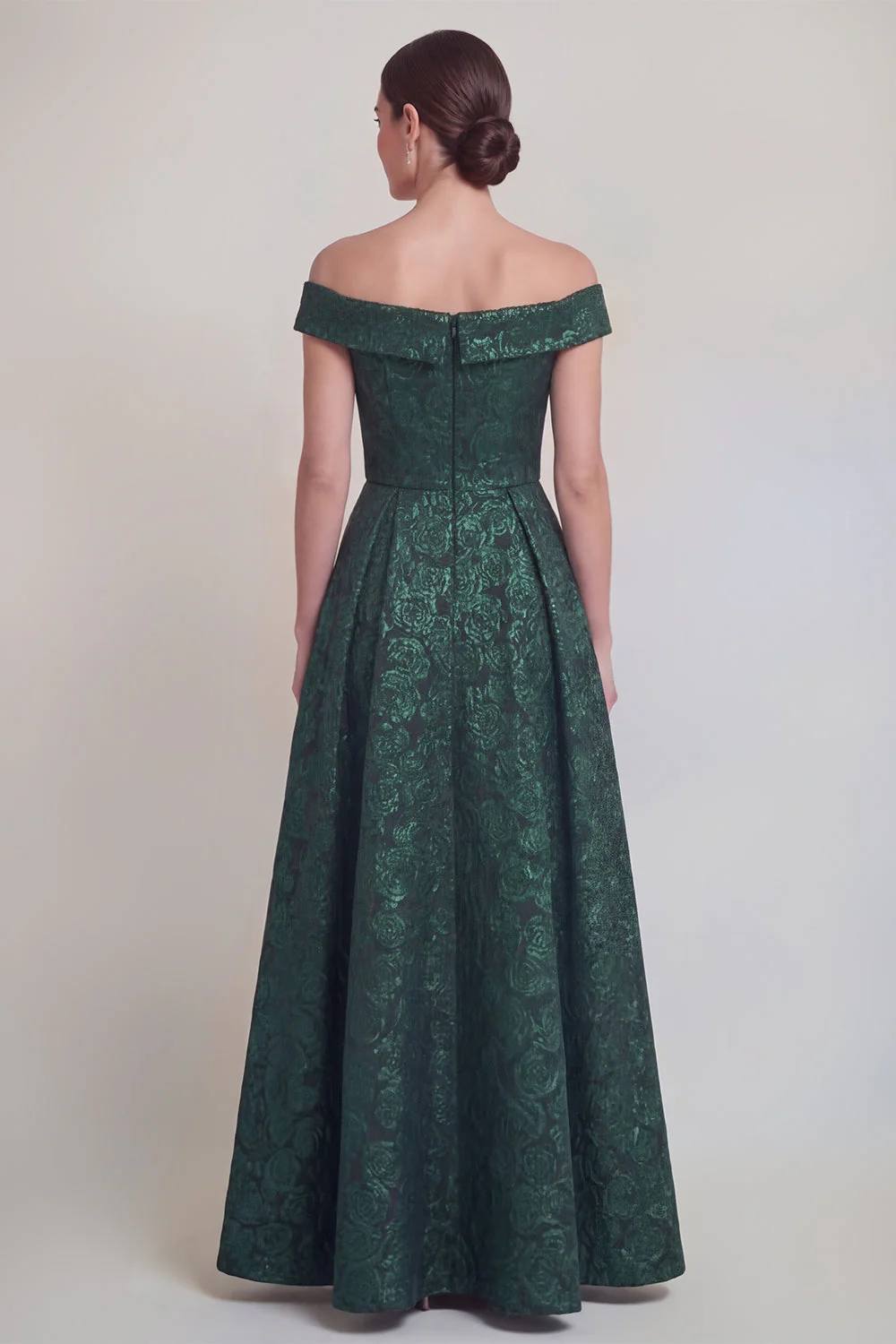 Blush Jacquard Floral Off The Shoulder A Line Long Mother of The Bride Dress - Image 10