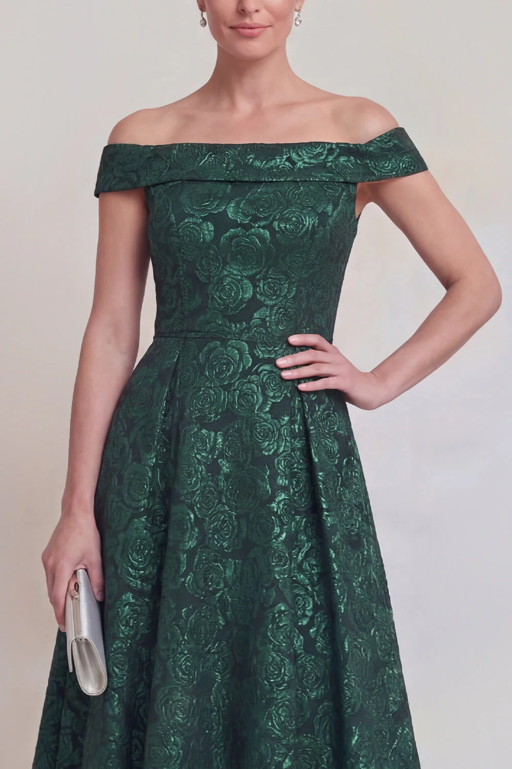 Blush Jacquard Floral Off The Shoulder A Line Long Mother of The Bride Dress - Image 11