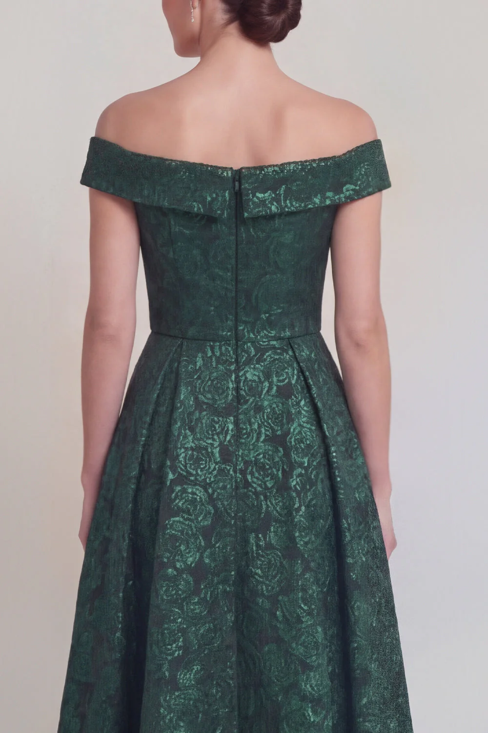 Blush Jacquard Floral Off The Shoulder A Line Long Mother of The Bride Dress - Image 12