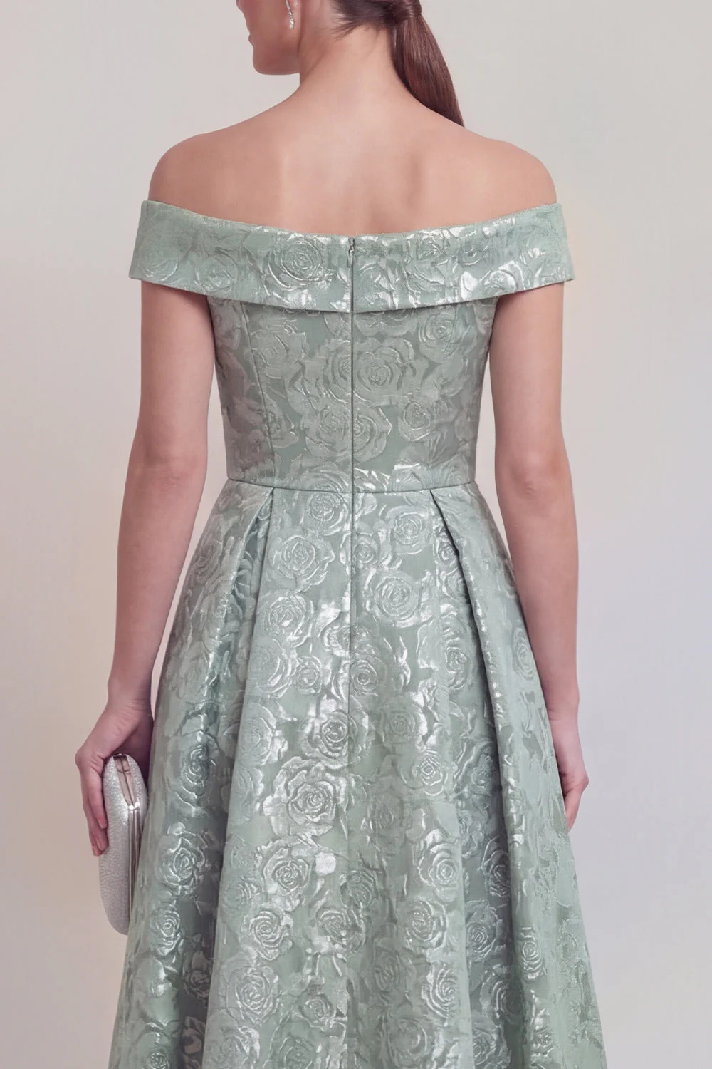Blush Jacquard Floral Off The Shoulder A Line Long Mother of The Bride Dress - Image 16