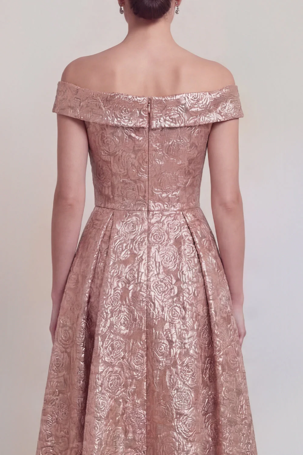 Blush Jacquard Floral Off The Shoulder A Line Long Mother of The Bride Dress - Image 4