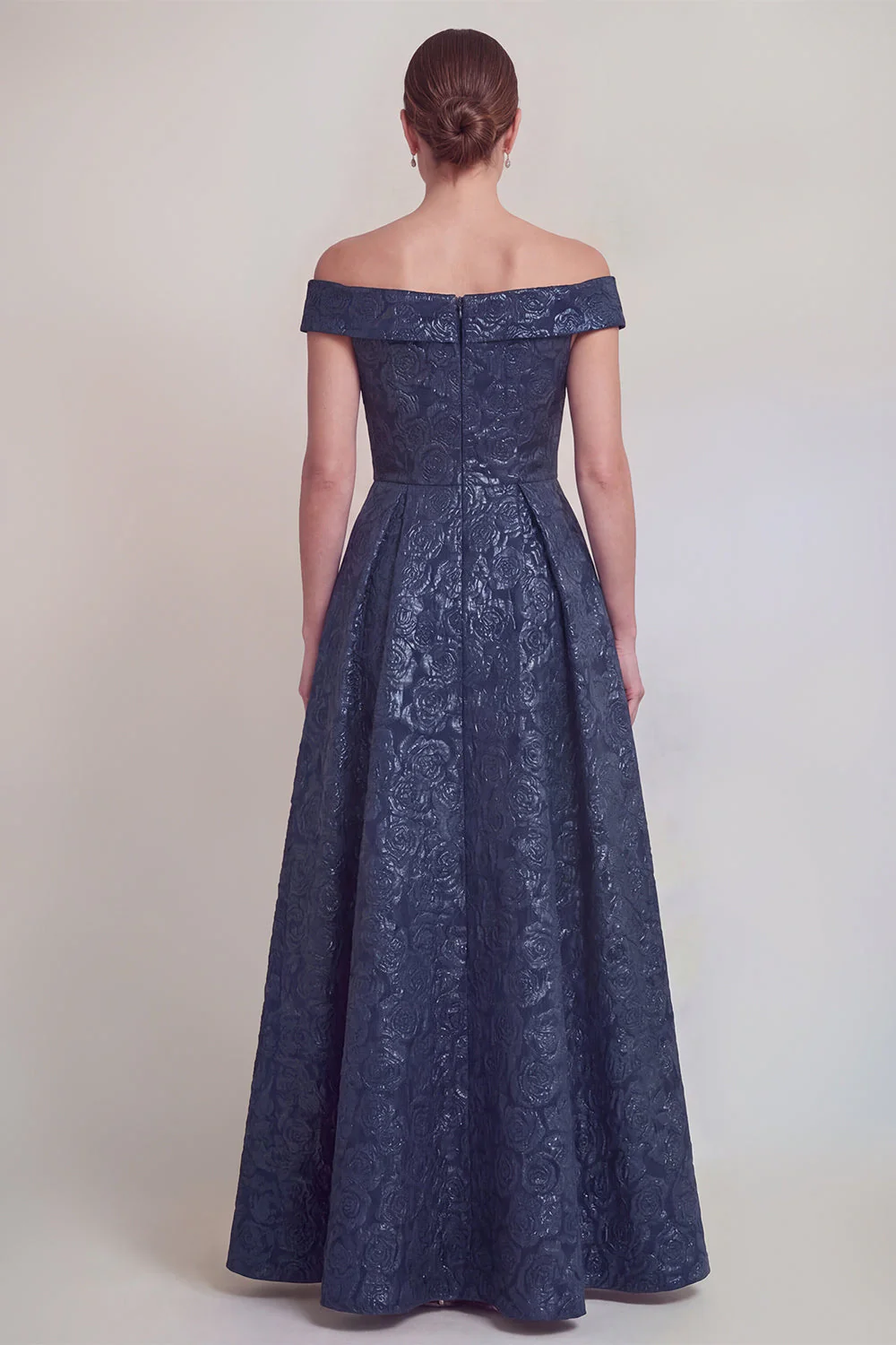 Blush Jacquard Floral Off The Shoulder A Line Long Mother of The Bride Dress - Image 6