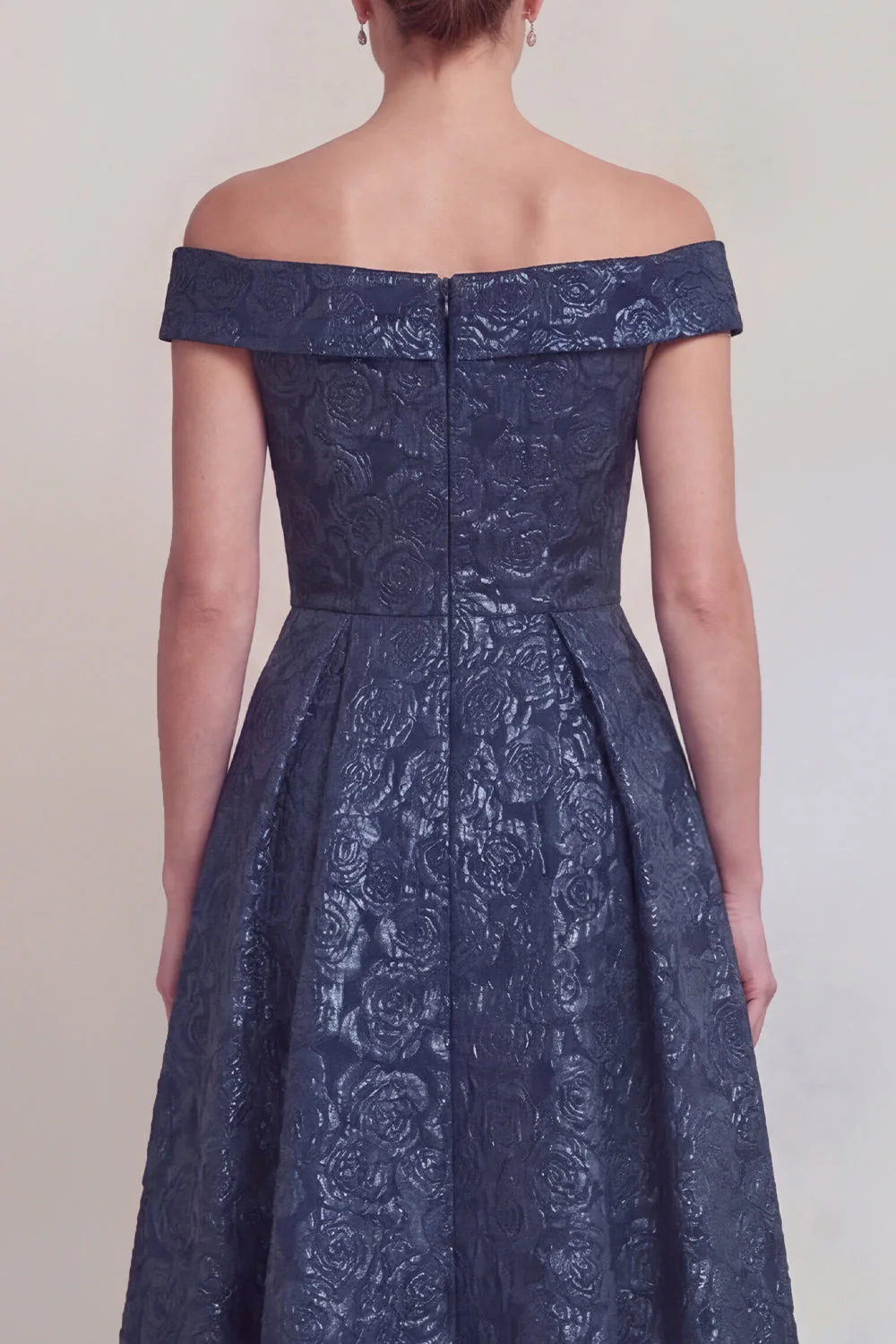 Blush Jacquard Floral Off The Shoulder A Line Long Mother of The Bride Dress - Image 8