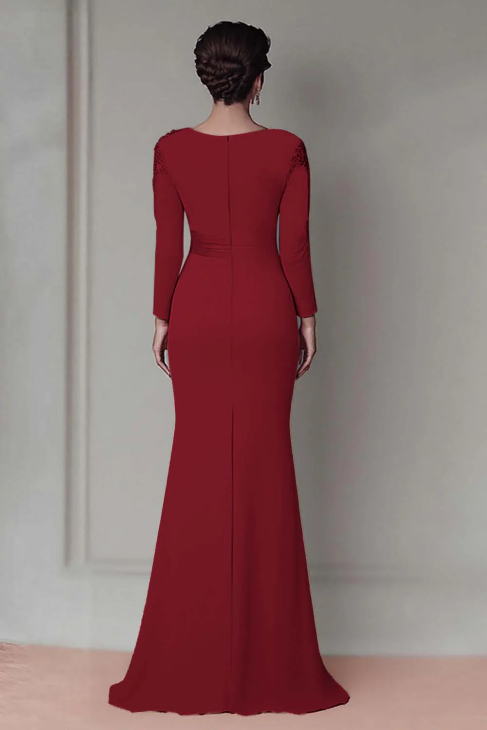 Blush Lace Sheath Mother Of The Bride Dress with Long Sleeves - Image 10