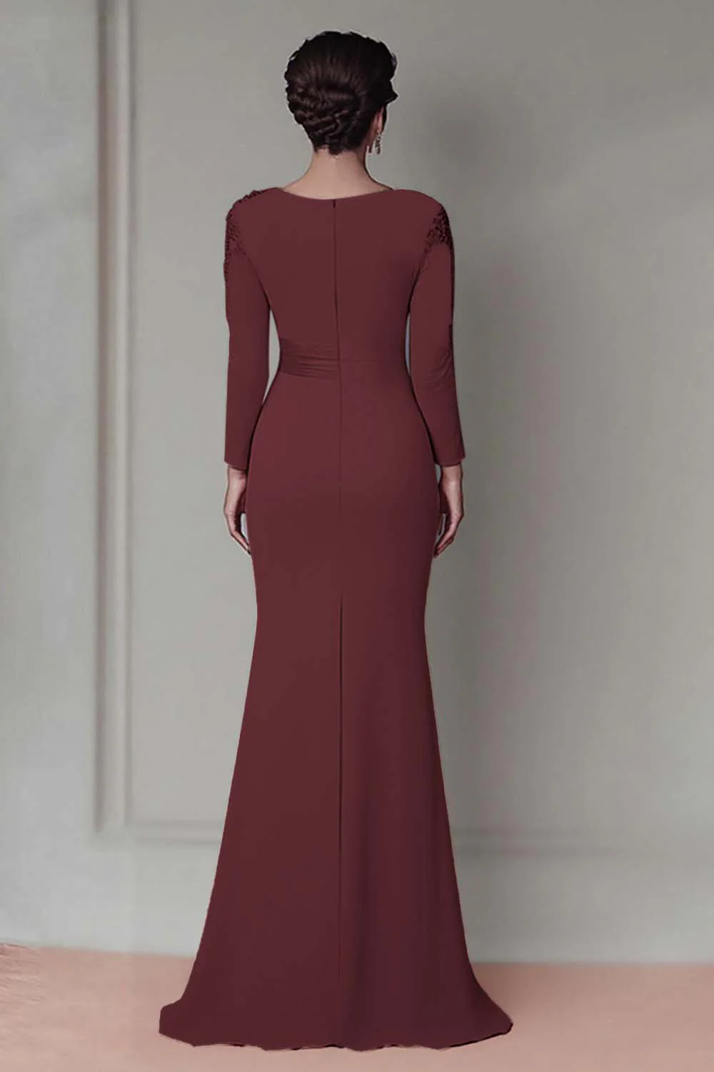 Blush Lace Sheath Mother Of The Bride Dress with Long Sleeves - Image 12