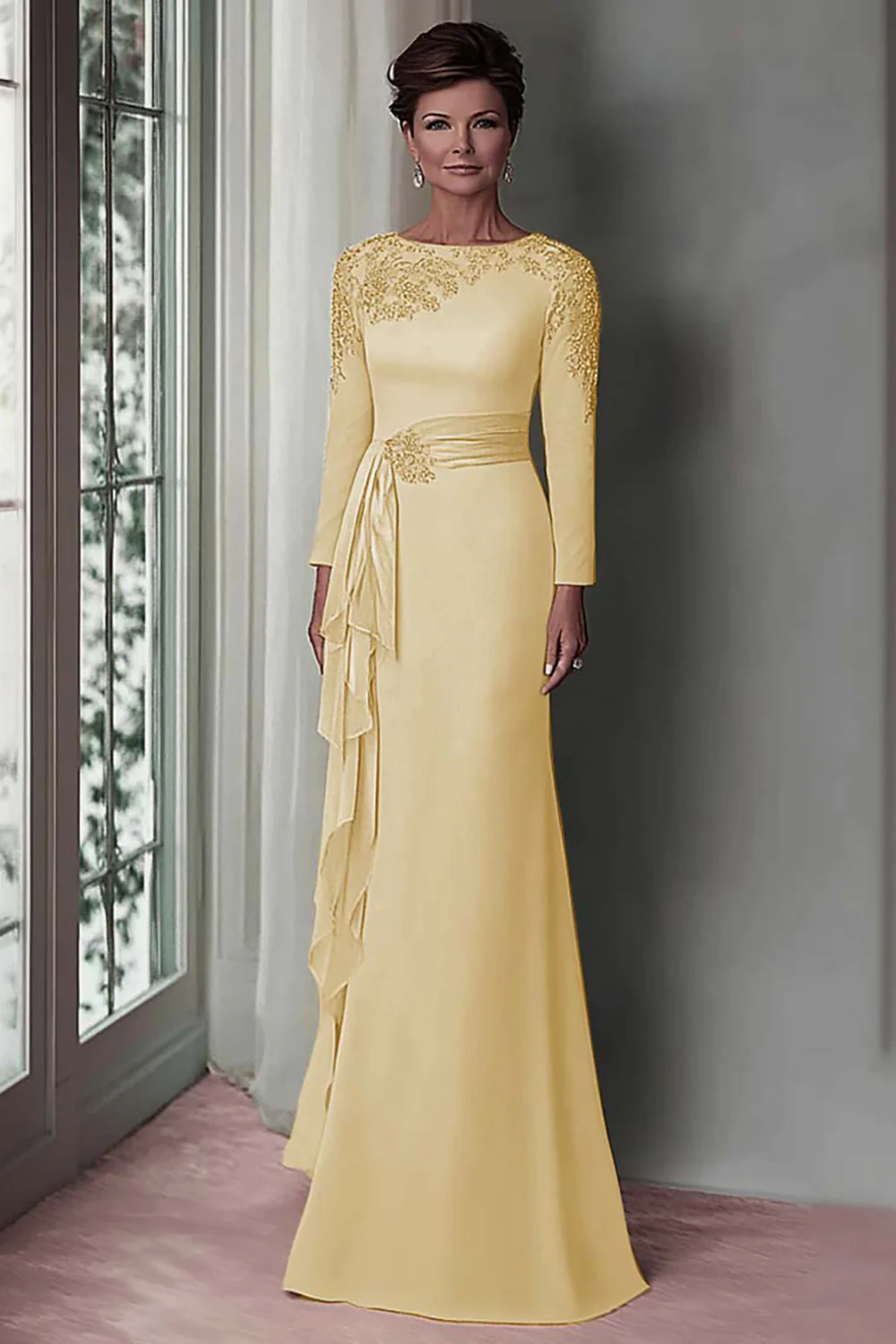 Blush Lace Sheath Mother Of The Bride Dress with Long Sleeves - Image 13