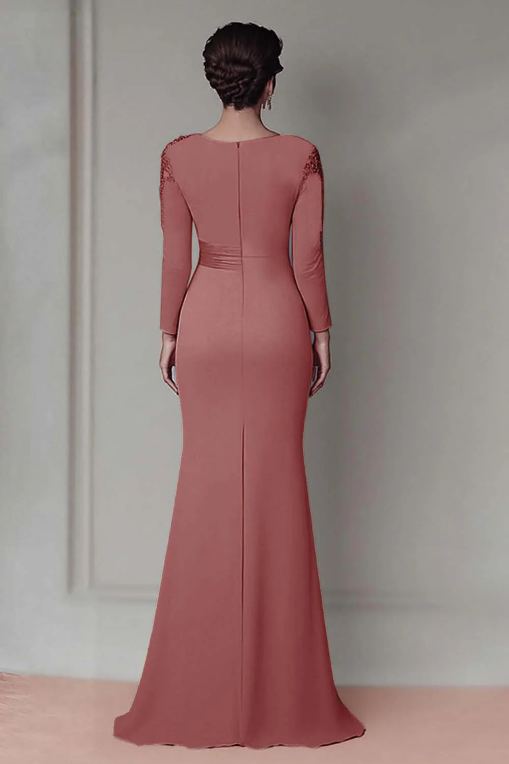 Blush Lace Sheath Mother Of The Bride Dress with Long Sleeves - Image 16