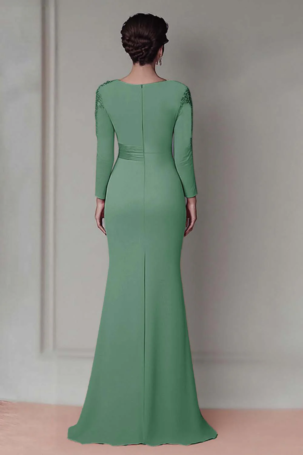 Blush Lace Sheath Mother Of The Bride Dress with Long Sleeves - Image 18