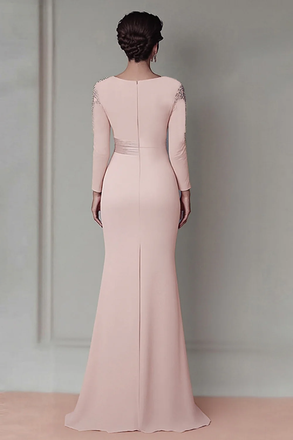 Blush Lace Sheath Mother Of The Bride Dress with Long Sleeves - Image 2