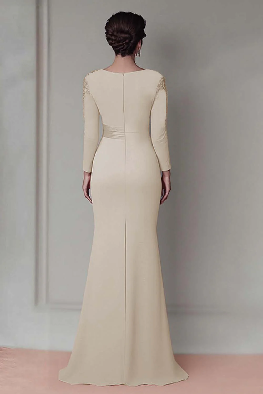 Blush Lace Sheath Mother Of The Bride Dress with Long Sleeves - Image 20