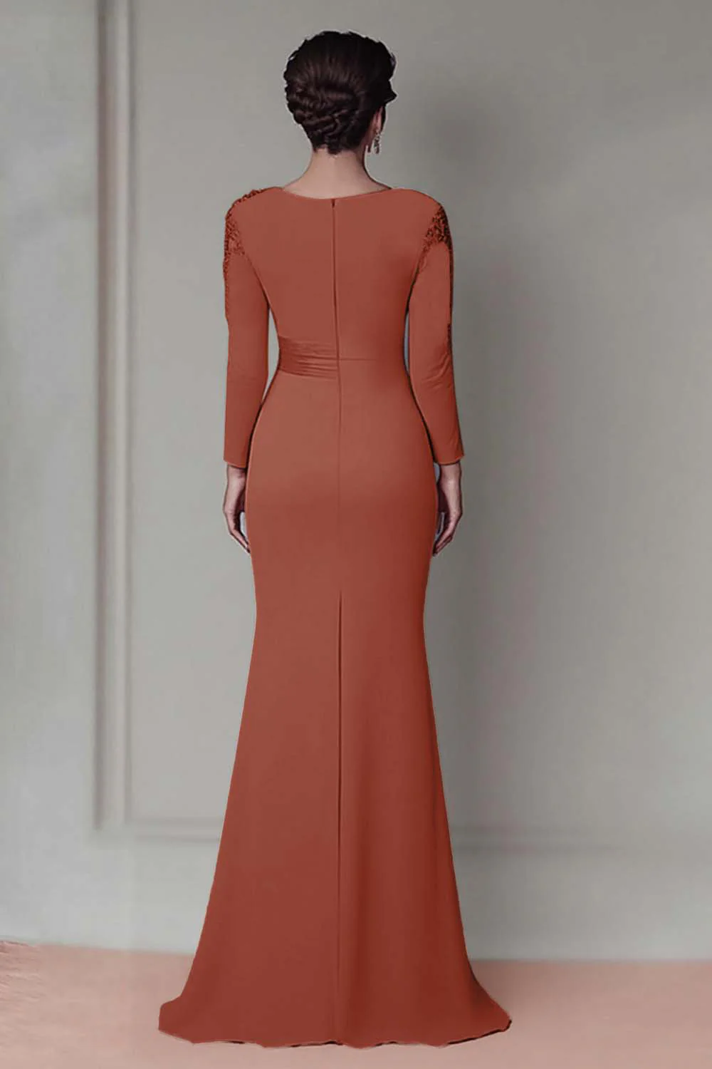 Blush Lace Sheath Mother Of The Bride Dress with Long Sleeves - Image 22