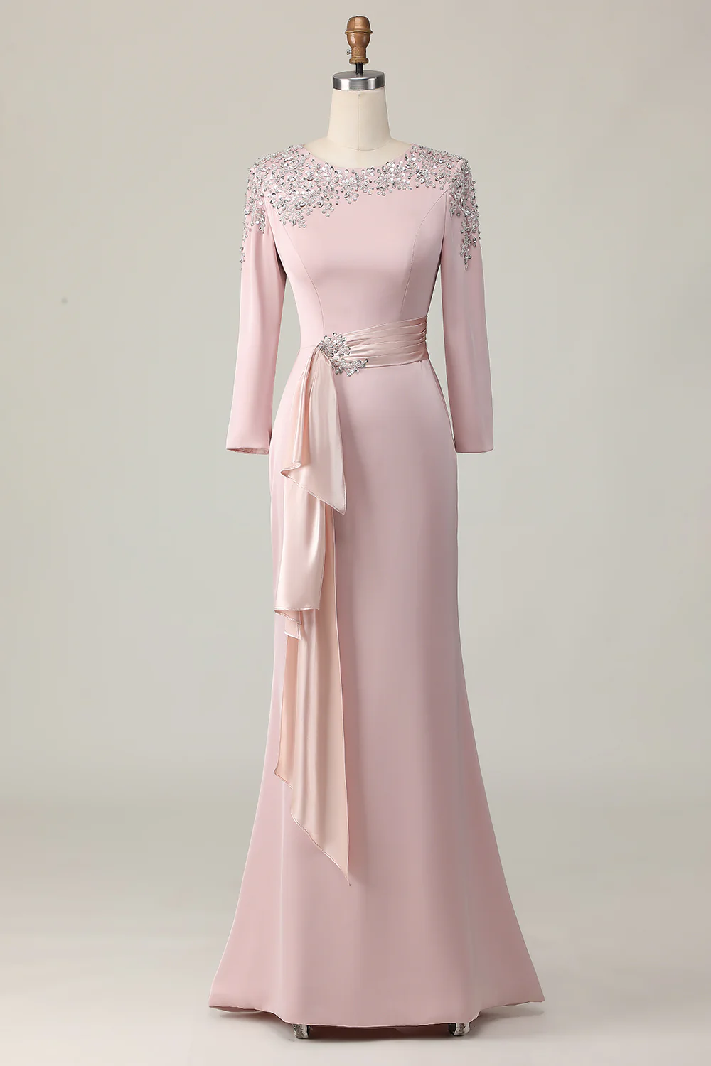 Blush Lace Sheath Mother Of The Bride Dress with Long Sleeves - Image 3