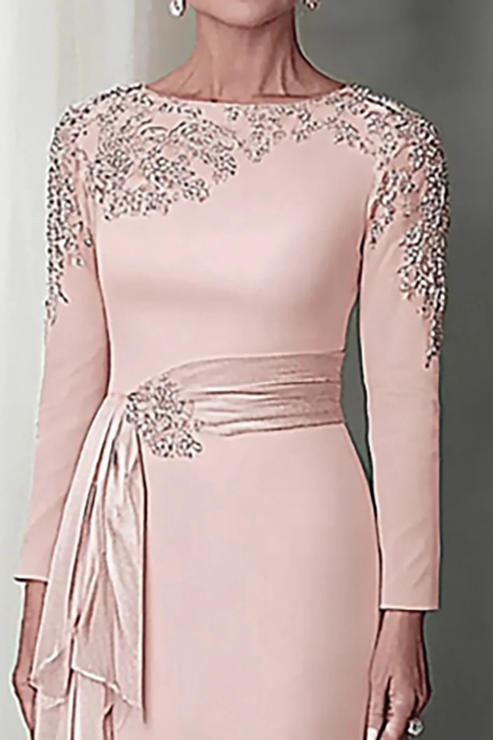 Blush Lace Sheath Mother Of The Bride Dress with Long Sleeves - Image 5