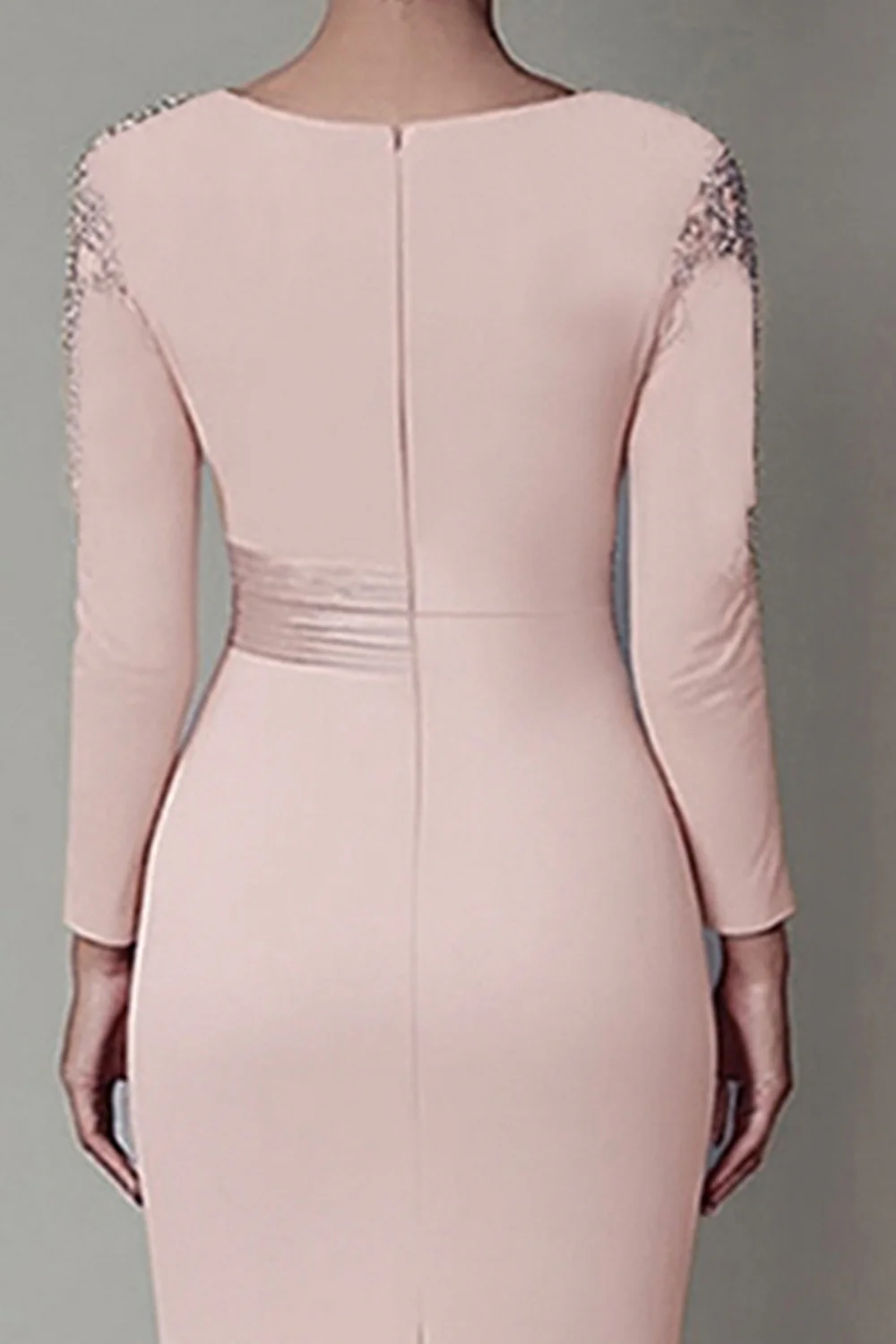 Blush Lace Sheath Mother Of The Bride Dress with Long Sleeves - Image 6