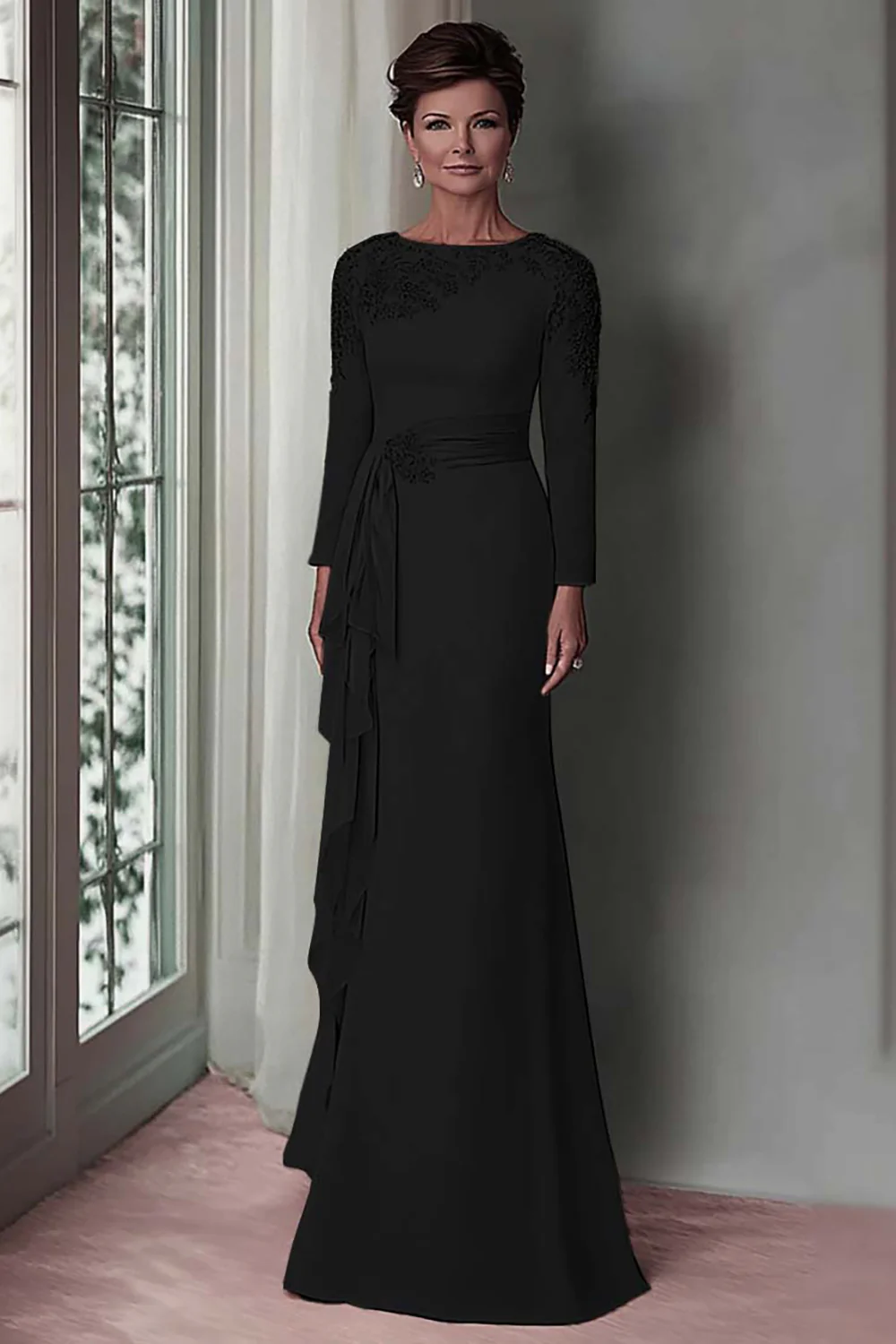 Blush Lace Sheath Mother Of The Bride Dress with Long Sleeves - Image 7