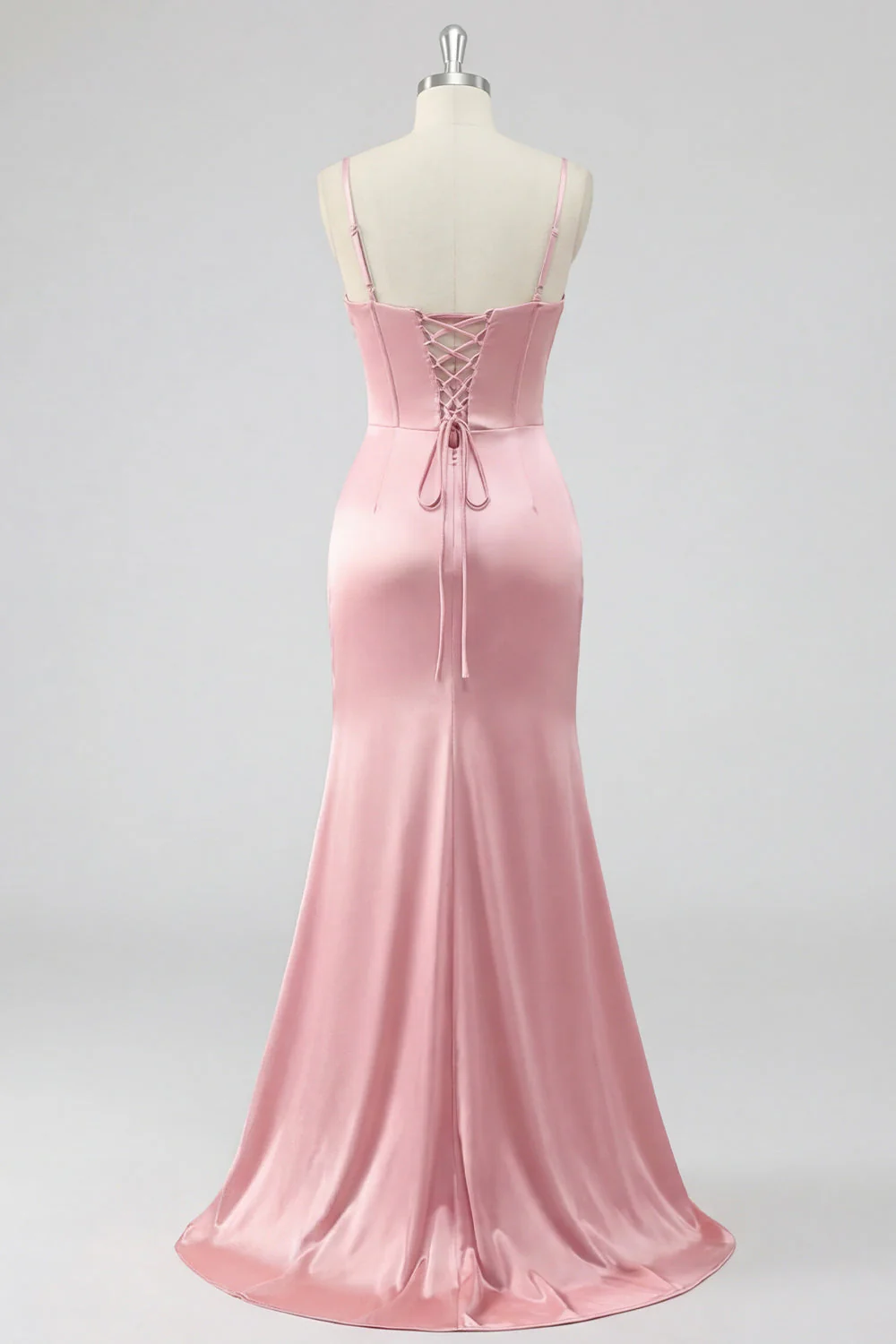 Mermaid Blush Corset Pleated Lace Up Back Long Prom Dress with Slit - Image 6