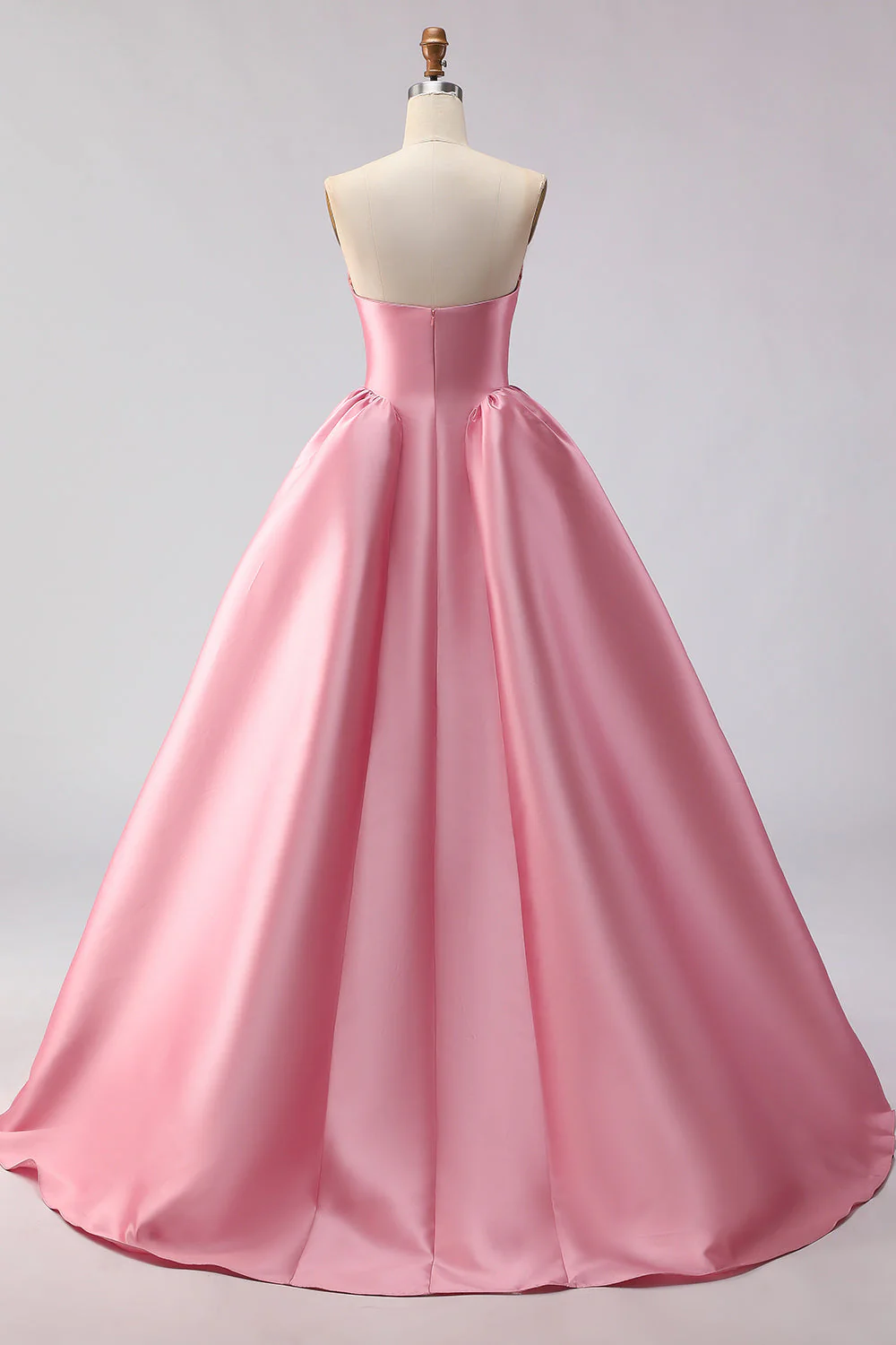 Blush Pink A Line Sweetheart Satin Long Prom Dress with Structured Bodice and Full Skirt - Image 2
