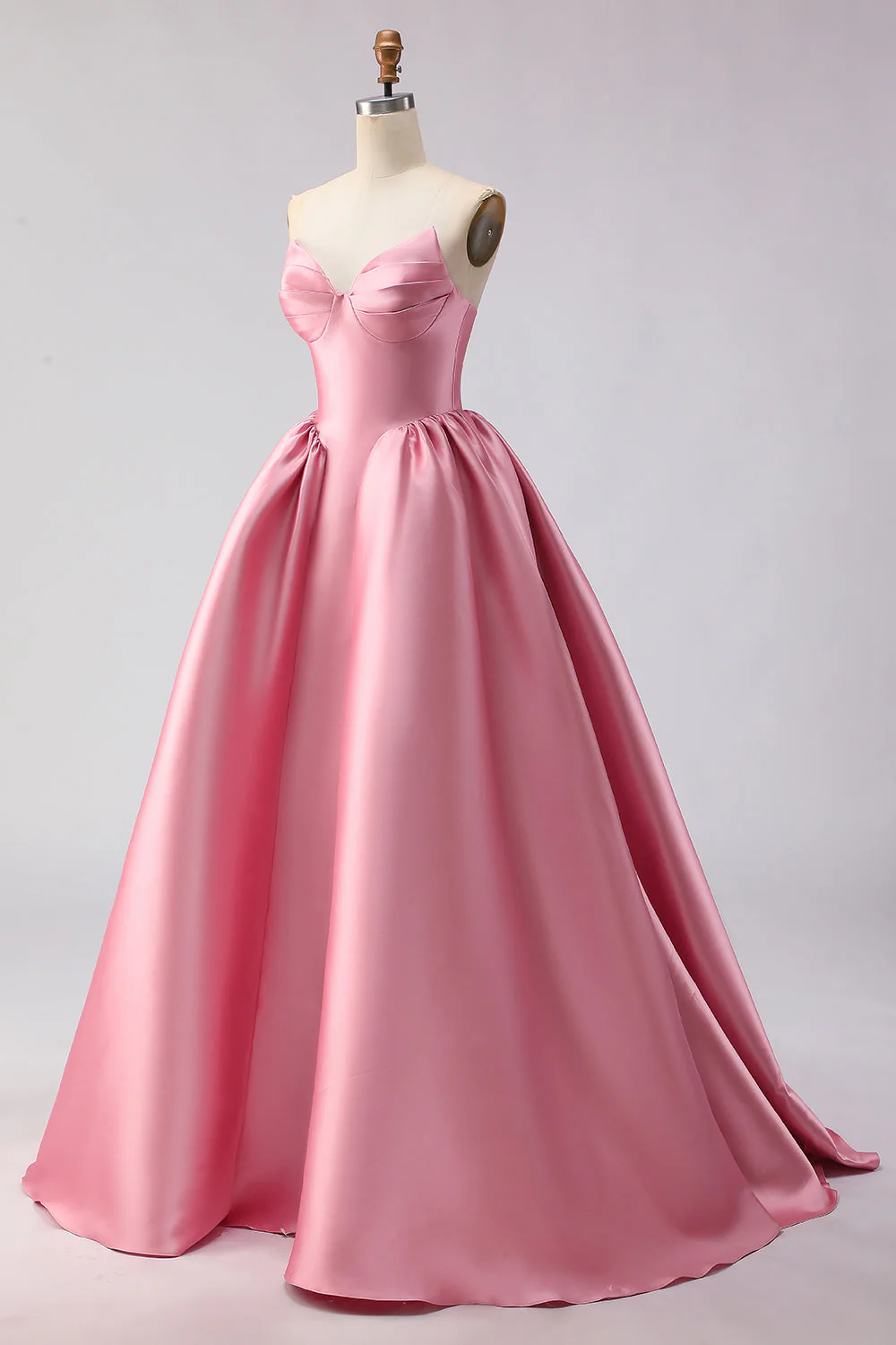 Blush Pink A Line Sweetheart Satin Long Prom Dress with Structured Bodice and Full Skirt - Image 3