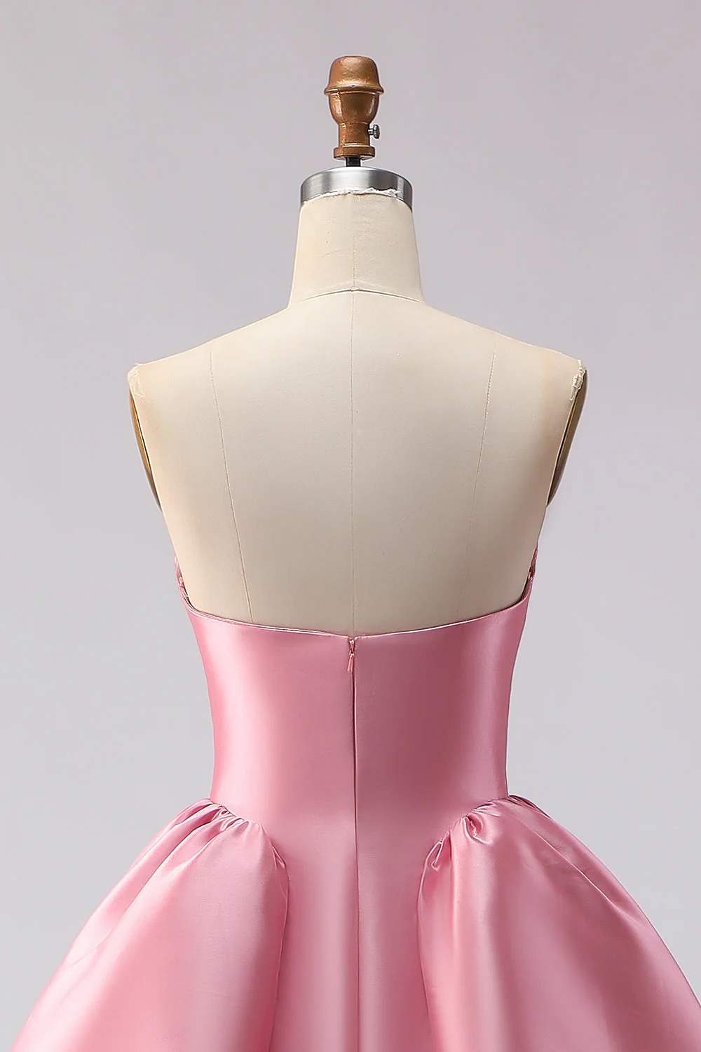 Blush Pink A Line Sweetheart Satin Long Prom Dress with Structured Bodice and Full Skirt - Image 4