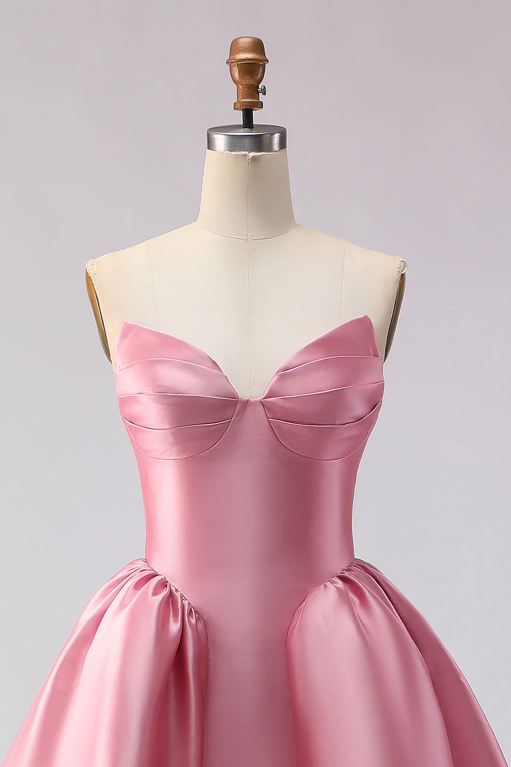 Blush Pink A Line Sweetheart Satin Long Prom Dress with Structured Bodice and Full Skirt - Image 5