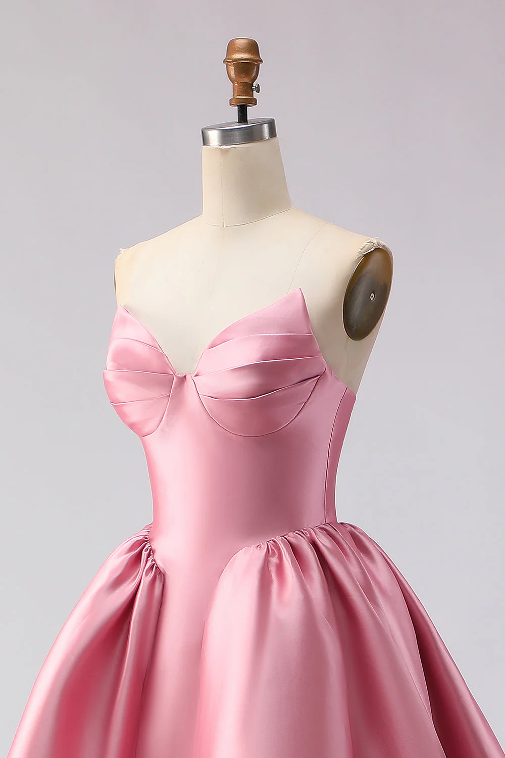 Blush Pink A Line Sweetheart Satin Long Prom Dress with Structured Bodice and Full Skirt - Image 6