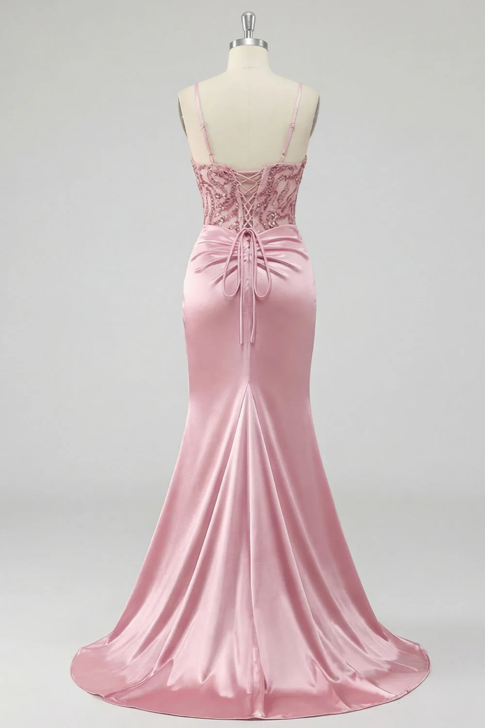 Blush Ruched Mermaid Sequin Long Prom Dress with Slit - Image 6