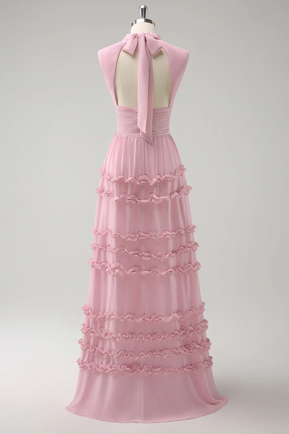 Blush Ruffled Chiffon A-Line Bridesmaid Dress with Open Back - Image 2