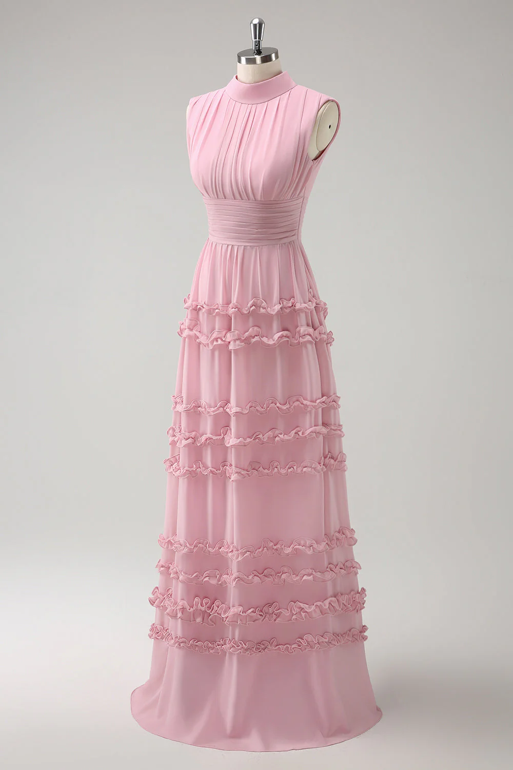 Blush Ruffled Chiffon A-Line Bridesmaid Dress with Open Back - Image 3