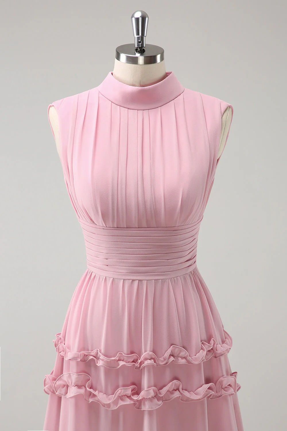 Blush Ruffled Chiffon A-Line Bridesmaid Dress with Open Back - Image 4