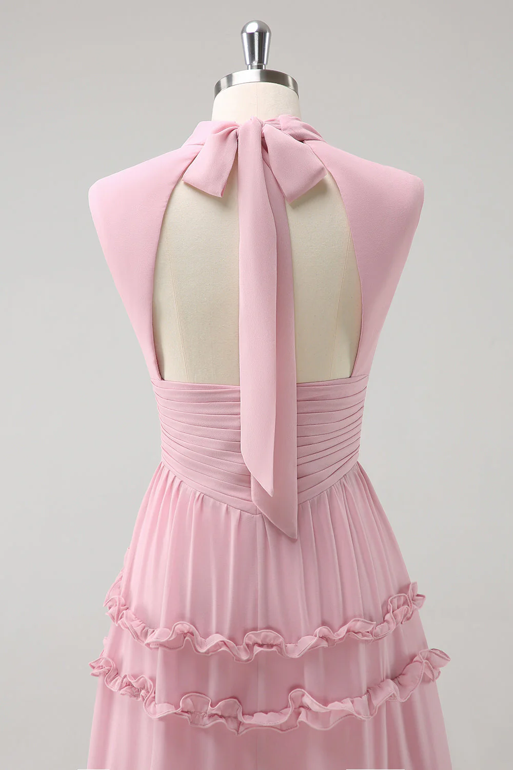 Blush Ruffled Chiffon A-Line Bridesmaid Dress with Open Back - Image 5