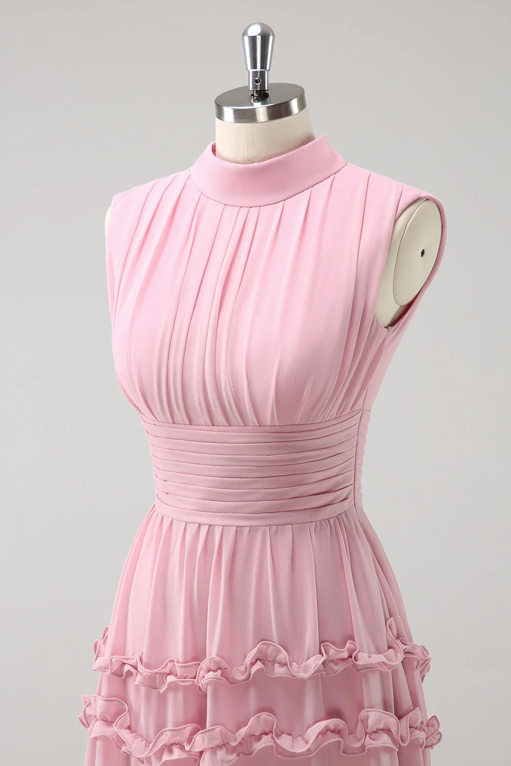Blush Ruffled Chiffon A-Line Bridesmaid Dress with Open Back - Image 6