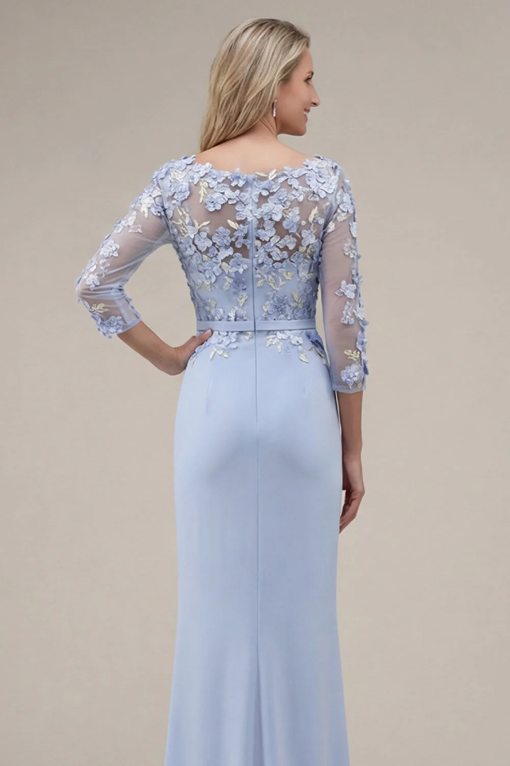 Blush Sheath Bateau Neck Appliqued Long Mother Of the Bride Dress with 3D Flowers - Image 11
