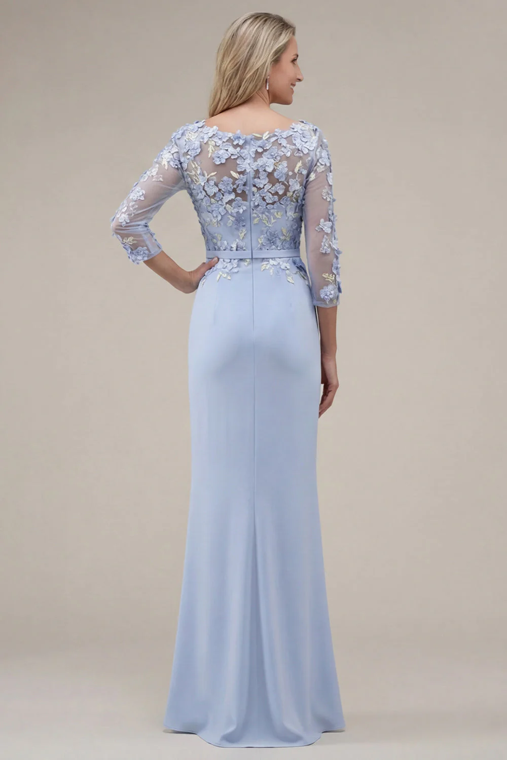 Blush Sheath Bateau Neck Appliqued Long Mother Of the Bride Dress with 3D Flowers - Image 8