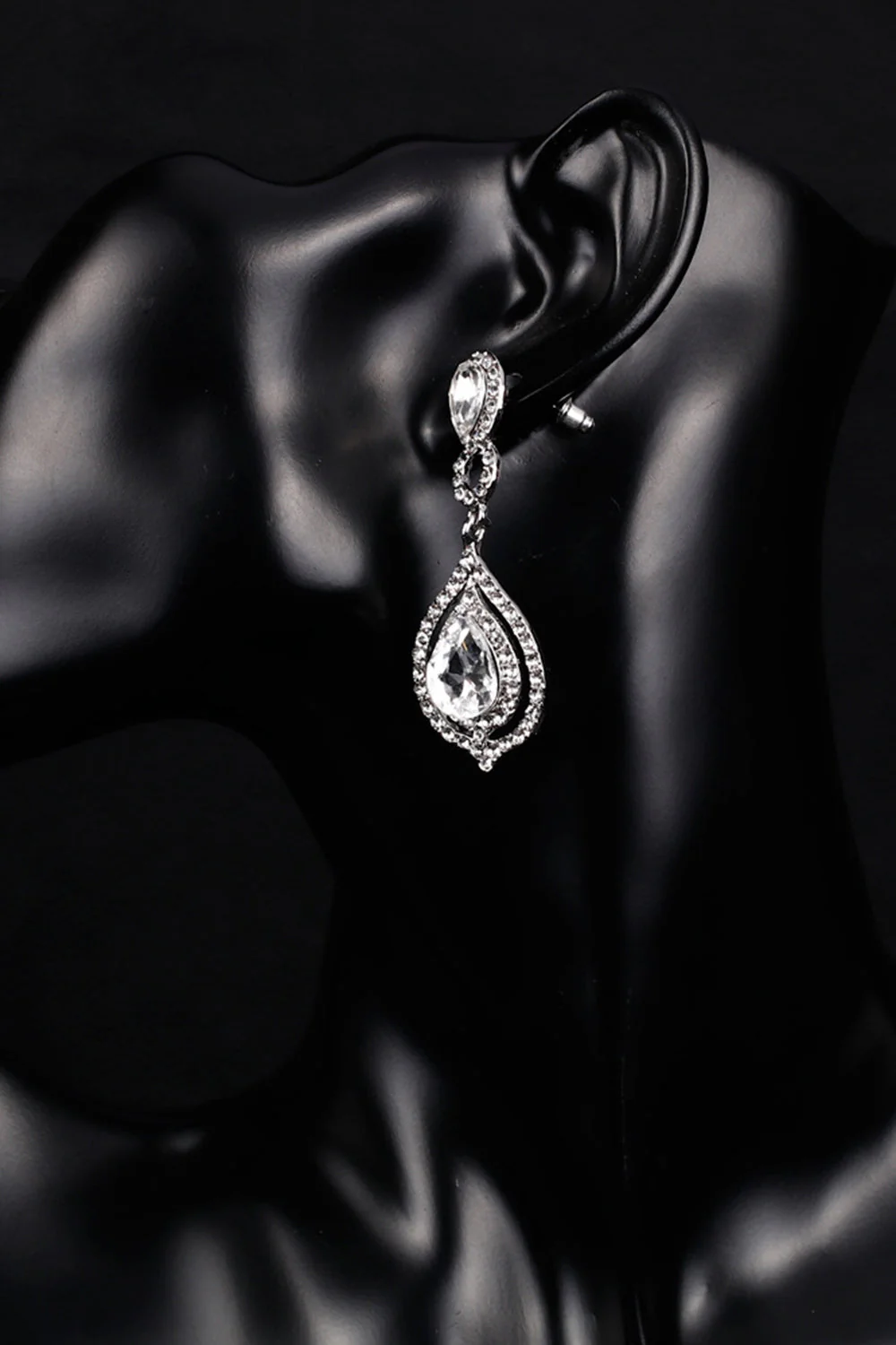 Bridal Wedding White Crystal Teardrop Pendant Earrings - Image 3