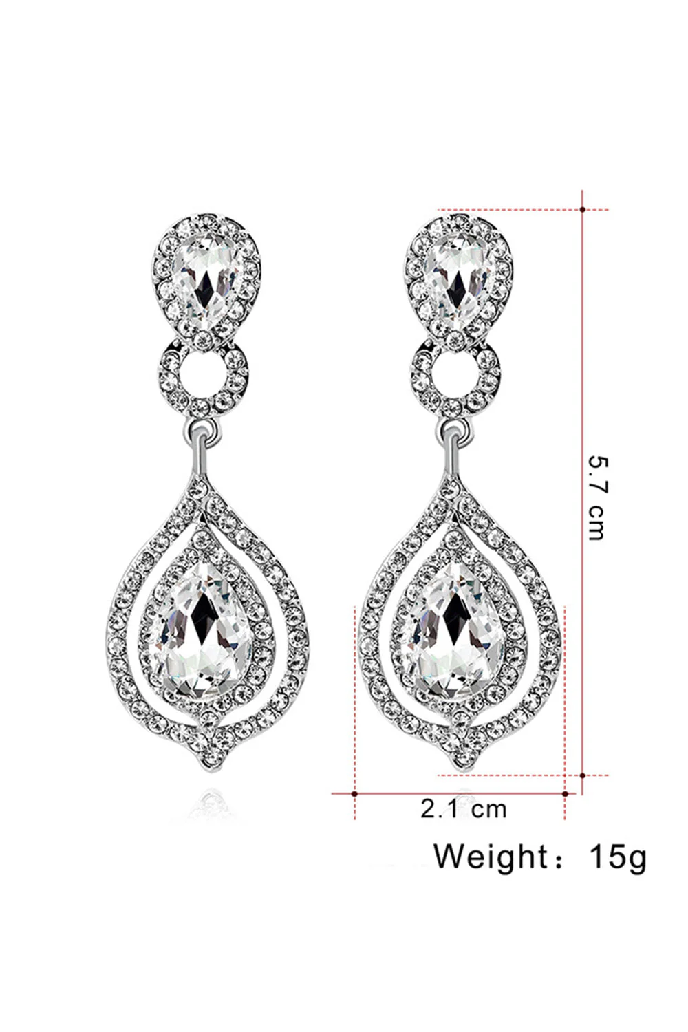 Bridal Wedding White Crystal Teardrop Pendant Earrings - Image 4